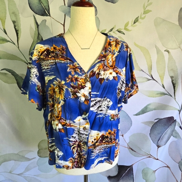 HILO HATTIE | Vintage Hawaiian Button-Up in Blue sz XL - Picture 1 of 4